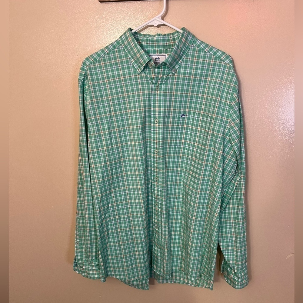Southern Tide Green Plaid Classic Fit Button Down Shirt Sz L